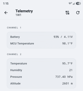 android app showing both telemetry channels